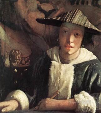 Johannes Vermeer Painting - Joven con flauta barroca Johannes Vermeer